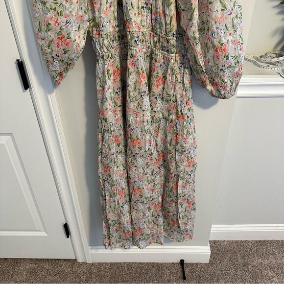 NWT THE GREAT. Floral Gray Pink Cotton Maxi Dress Large 3 - Picture 8 of 12
